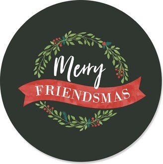 Big Dot of Happiness Rustic Merry Friendsmas - Friends Christmas Party Circle Sticker Labels - 24 Count