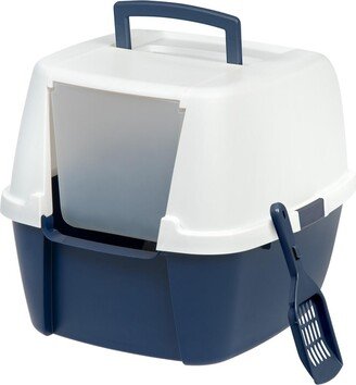 Iris Usa Jumbo Hooded Cat Litter Box with Scoop, Navy