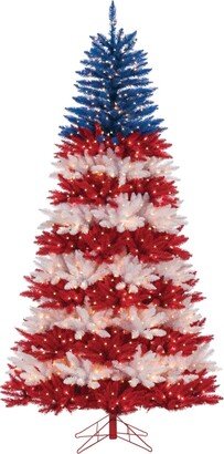 7.5Ft. Patriotic America Tree in Red, White and Blue with 1040 Clear Lights and 10 Twinke Lights on Top Section