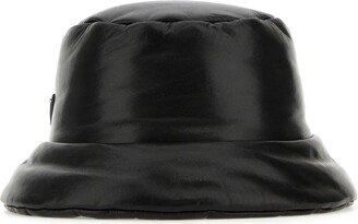 Black Nappa Leather Padded Hat