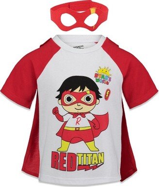 RYAN'S WORLD Red Titan Little Boys Cosplay T-Shirt Cape and Mask 3 Piece Outfit Set White/Red