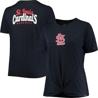 Women's Navy St. Louis Cardinals Plus Size 2-Hit Front Knot T-shirt