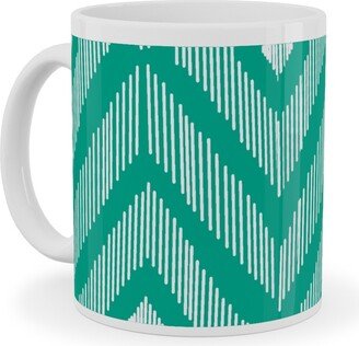 Mugs: Ikat Ceramic Mug, White, 11Oz, Green