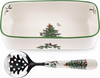 Christmas Tree Cranberry Server with Slotted Spoon