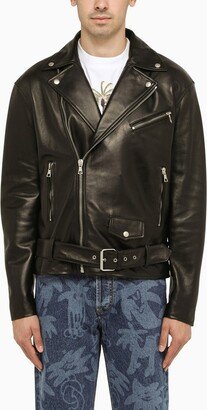 Black leather biker jacket