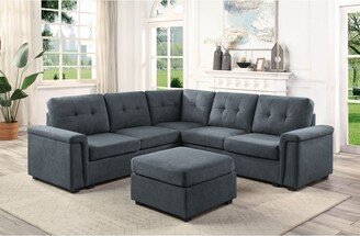 Woven Upholstered 6-Seater Sectional Sofa with Ottoman in Gray