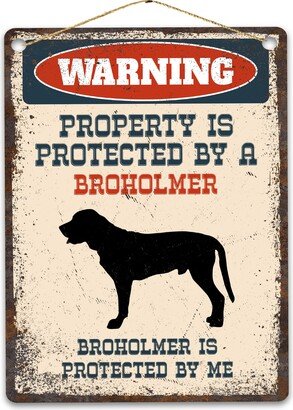 Broholmer Metal Sign, Funny Warning Dog Rustic Retro Weathered Distressed Plaque, Gift Idea