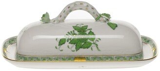 Chinese Bouquet Green Butter Dish with Branch Handle