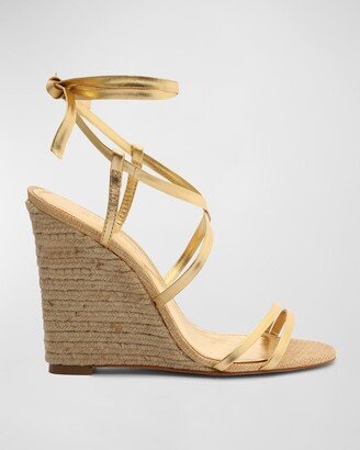 Deonne Metallic Ankle-Tie Wedge Espadrilles