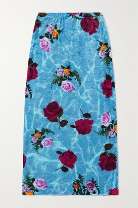 Printed Velvet Midi Skirt - Blue