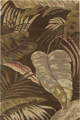 3'x4' Mocha Brown Hand Tufted Tropical Leaves Area Rug - 3' x 5' Oval