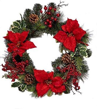 Artificial Christmas 18 Spruce Poinsettia Berry Wreath