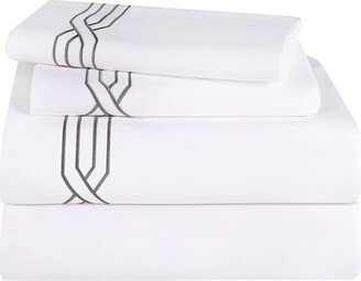 1200Tc Egyptian Cotton Embroidered Geometric Scroll Bed Sheet Set