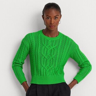 Ralph Lauren Cable-Knit Cotton Crewneck Sweater-AA