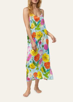 Trina Turk x Bedhead Pajamas V-Neck Floral-Print Satin Maxi Chemise