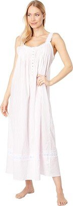 Cotton Dobby Stripe Woven Sleeveless Ballet Nightgown (Solid Blush) Women's Pajama