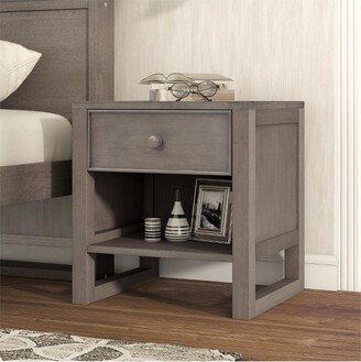 Wooden Nightstand with a Drawer and an Open Storage, Antique Gray