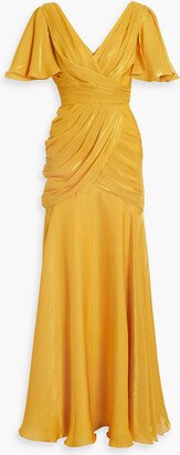 Tamara wrap-effect metallic georgette gown