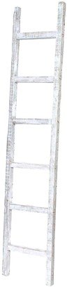 6 Step Rustic White Wash Wood Ladder Shelf - 72