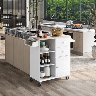 Aoolive Kitchen Cart on 4 Wheels with 2 Drawers and 3 Open Shelves for Dinning Room