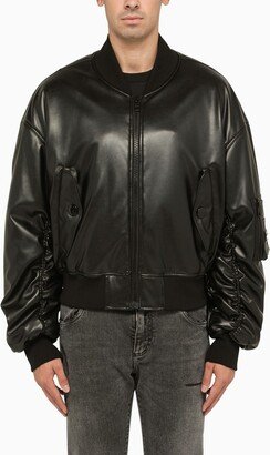 Black faux leather bomber jacket