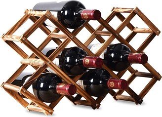 10 Bottles Capacity Foldable Free Standing Wooden Wine Rack Countertop Racks, Storage, For Kitchen, Bars, Pantry, Cellars Brown