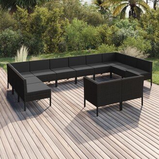 12 Piece Patio Lounge Set with Cushions Poly Rattan Black-AK