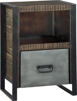 Acacia Wood Iron Single Drawer Filing Cabinet