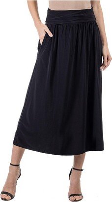 24seven Comfort Apparel Womens Foldover Maxi Skirt With Pockets-Black-XL