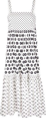 Polka Dot Patchwork-Print Tiered Midi Dress