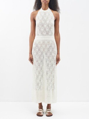 Quibli Halterneck Backless Crochet Midi Dress