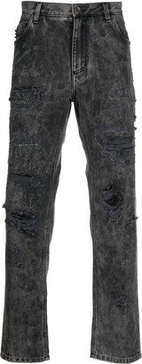 Distressed-Finish Straight-Leg Jeans