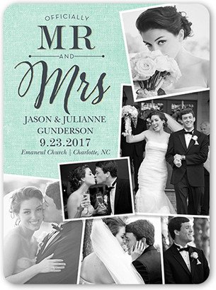 Wedding Announcements: Tilted Frames Collage Wedding Announcement, Green, Matte, Signature Smooth Cardstock, Rounded