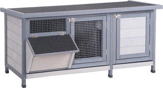 Wooden Rabbit Hutch Bunny Hutch Cage Guinea Pig with Waterproof Roof, No Leak Tray and Feeding Trough, Indoor/Outdoor, gray