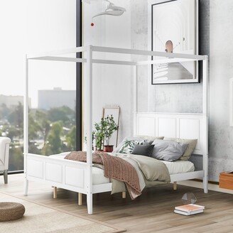 TOSWIN White Canopy Platform Bed with Headboard and Footboard, Slats Support