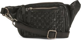 TJMAXX Leather Woven Belt Bag With Triple Compartment Entry