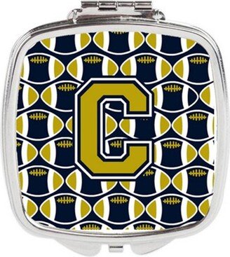 CJ1074-CSCM Letter C Football Blue & Gold Compact Mirror, 3 x 0.3 x 2.75 in.