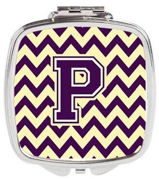 CJ1058-PSCM Letter P Chevron Purple & Gold Compact Mirror