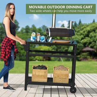 Outdoor Steel Movable Dining Table Cart with Dark Gray Tabletop