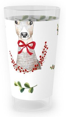 Outdoor Pint Glasses: Holiday Fancy Deer With Holly Outdoor Pint Glass, Multicolor