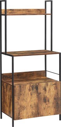 66 Inch Industrial Style 3 Tier Kitchen Baker Rack with Storage Cabinet, Rustic Brown, Black Metal Frame