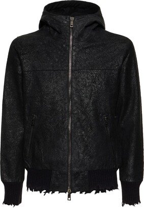 Hooded waxed leather jacket