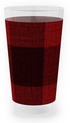 Outdoor Pint Glasses: Linen Look Gingham Lumberjack - Red, Black Outdoor Pint Glass, Red