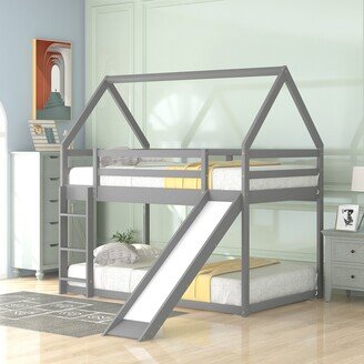 Calnod House Shaped Twin Over Twin Size Bunk Bed with Slide and Ladder