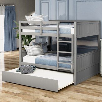 DECO Full Over Full Bunk Bed with Twin Size Trundle, Gray