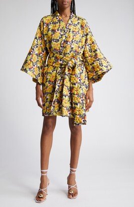 Metallic Floral Belted Cover-Up Caftan