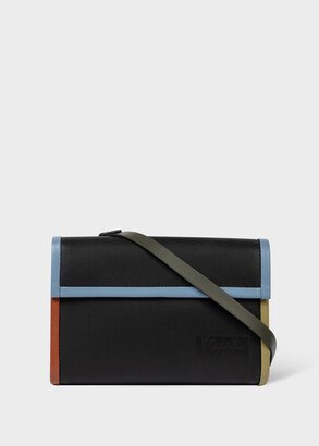 Black Leather Contrast Piping Cross-Body Bag