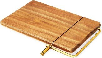 Acacia Cheese Slicing Board, Acacia Wood with Gold Built-In Slicer, 10 by 7.5, Cheese Service, Entertaining Gift Set, Set of 1