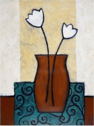 Pablo Esteban Flowers in Brown Vase and Blue Mat Canvas Art - 19.5 x 26