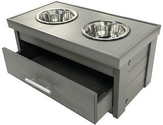 New Age Pet Ecoflex Piedmont 2-Bowl Dog Diner With Storage Drawer -Grey